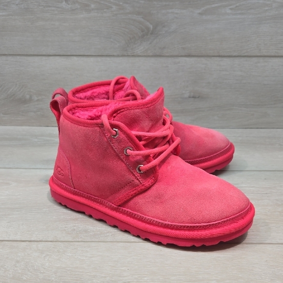 UGG Australia Wome Pink Suede Ankle Boots Sheepskin Shoes Sz 6 - Picture 1 of 13